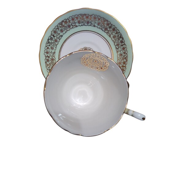 Victoria C& E Teacup and Saucer Gold Trim Gold Floral Band - Picture 5 of 7